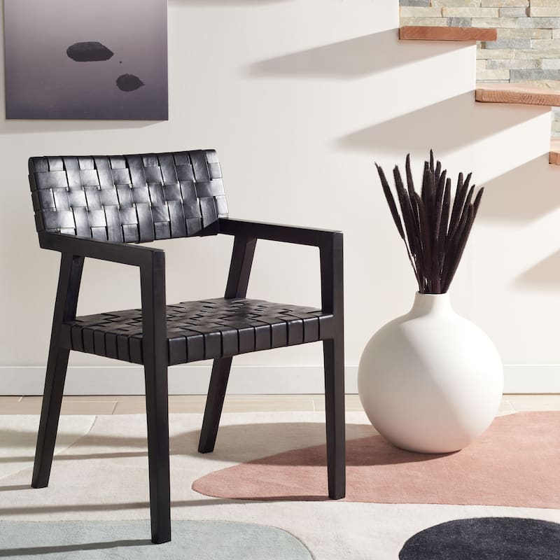 SAFAVIEH Gerda Woven Leather Dining Room Chair - 22.1" W x 20.9" L x 31.9" H - 22Wx21Dx32H