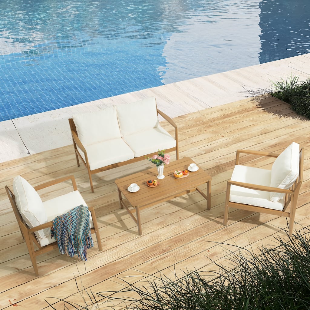 Outdoor 4 Piece Leisure Solid Wooden Chair Set