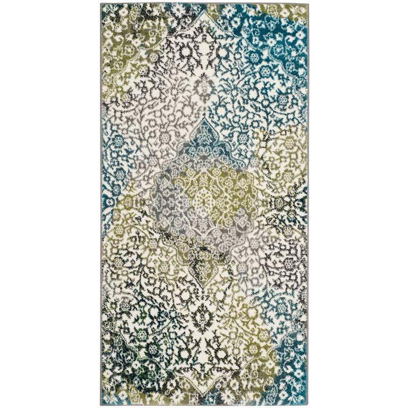 SAFAVIEH Watercolor Sierra Modern Abstract Medallion Rug - 2'7" x 5' - Ivory/Peacock Blue