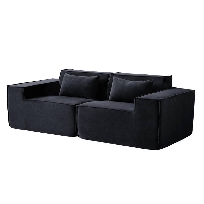 82" Modern Upholstered Loveseat Sofa Modular Sofa Corduroy Fabric Couch with Movable Fabric Cover & 2 Pillows
