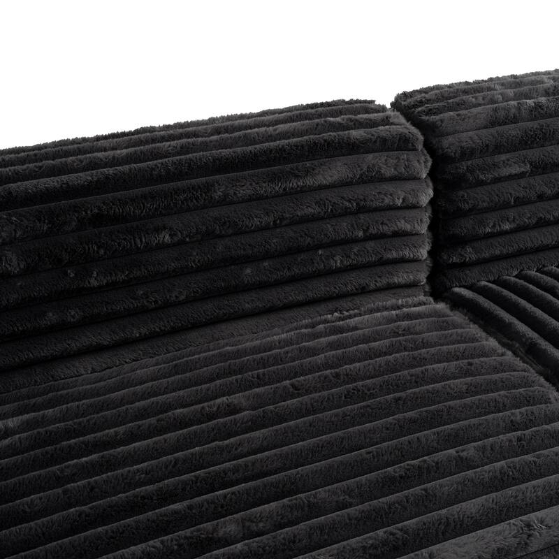 110" Faux Fur Cloud 3-Seater sat L-Shaped Sectional Sofa with Two Included Throw Pillows