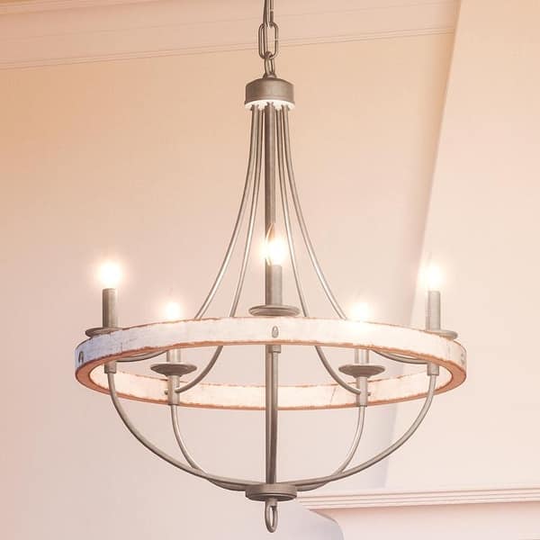 slide 1 of 7, Luxury Farmhouse Chandelier, 30"H x 26"W, with French Country Style, Galvanized Steel, by Urban Ambiance - 30H x 26W x Dep