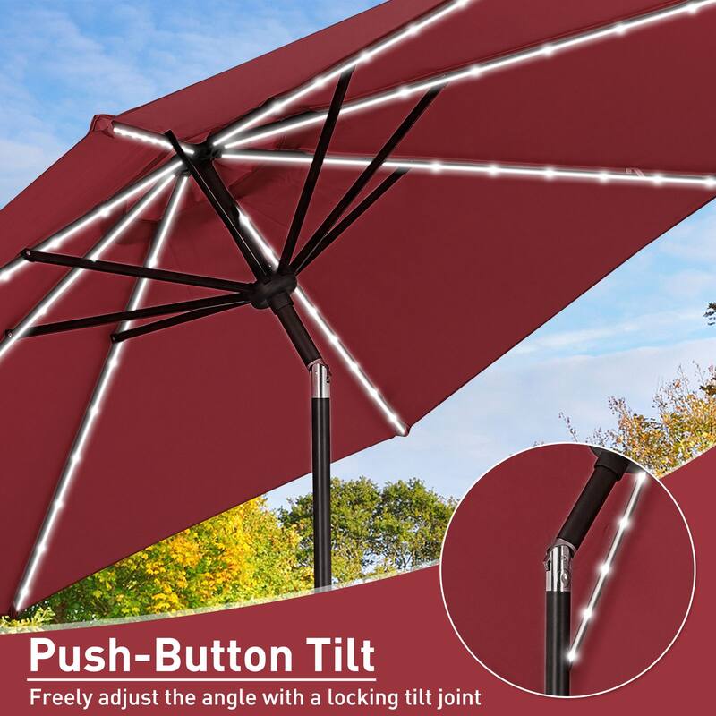 Autlaycil 10ft Solar LED lights Outdoor Patio Umbrella With Base