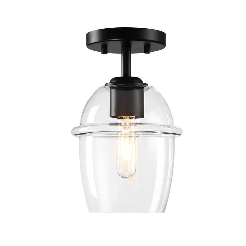 Summer Jazz 7 in. 1-Light Matte Black Transitional Semi Flush Mount with Clear Glass Shade for Bedrooms - 11.5