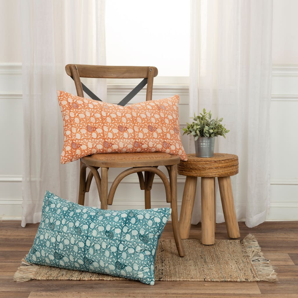 Rizzy Home Cotton Velvet Boho Botanical Throw Pillow Cover