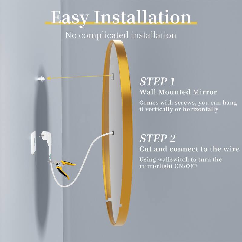 Gold Framed LED Wall Bathroom Vanity Mirror 3 Color Dimmable Anti Fog