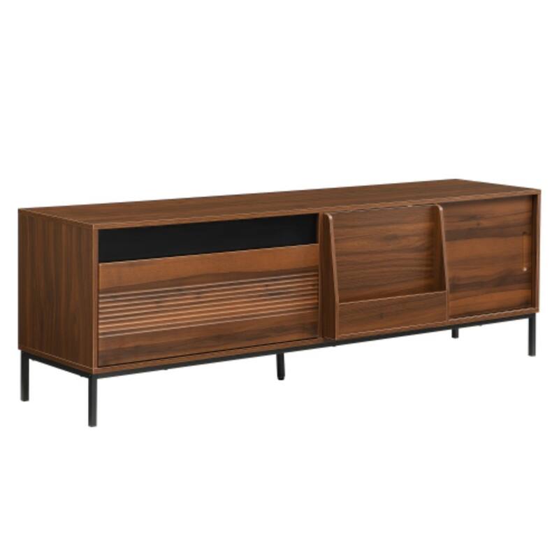 70.8" Modern TV Stand for 75 Inch TVs, Mid Century Media Console with Sliding Doors, Adjustable Shelves and Metal Frame