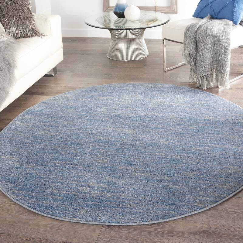 Nourison Essentials Solid Contemporary Indoor/Outdoor Area Rug - 6' Round - Blue/Grey