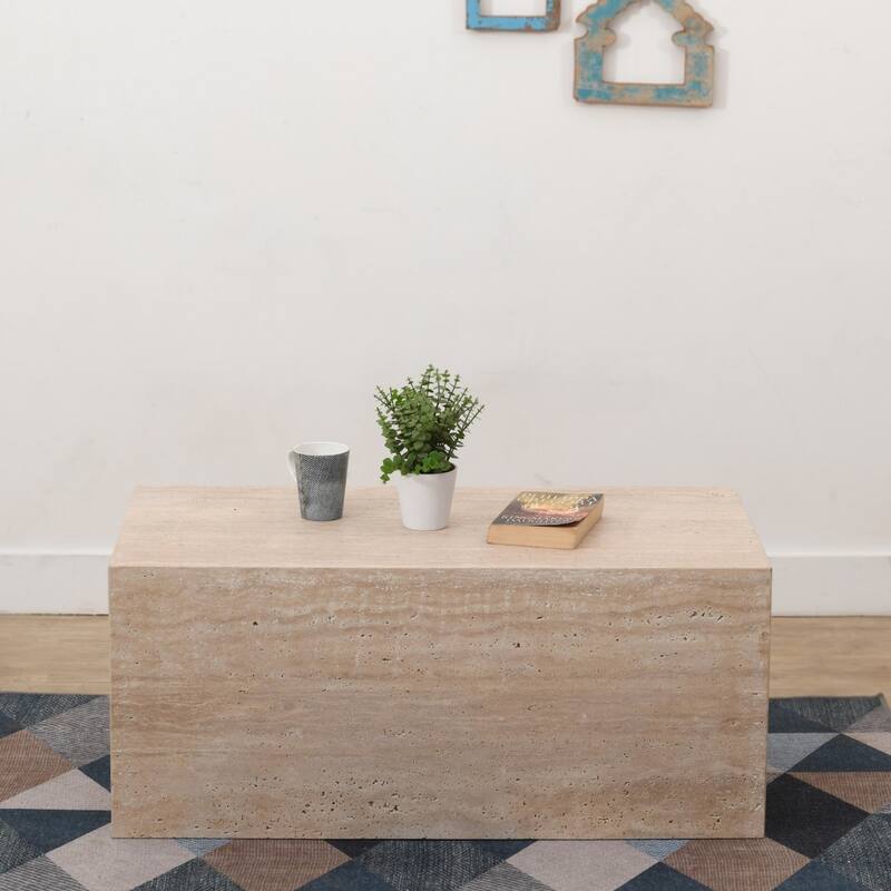 Travertine Rectangular Coffee Table - 37" - Beige