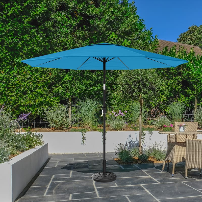 Patio Umbrella with Lights - 10 ft Outdoor Sun Shade Canopy with 32 Solar LEDs by Pure Garden (Bright Blue)