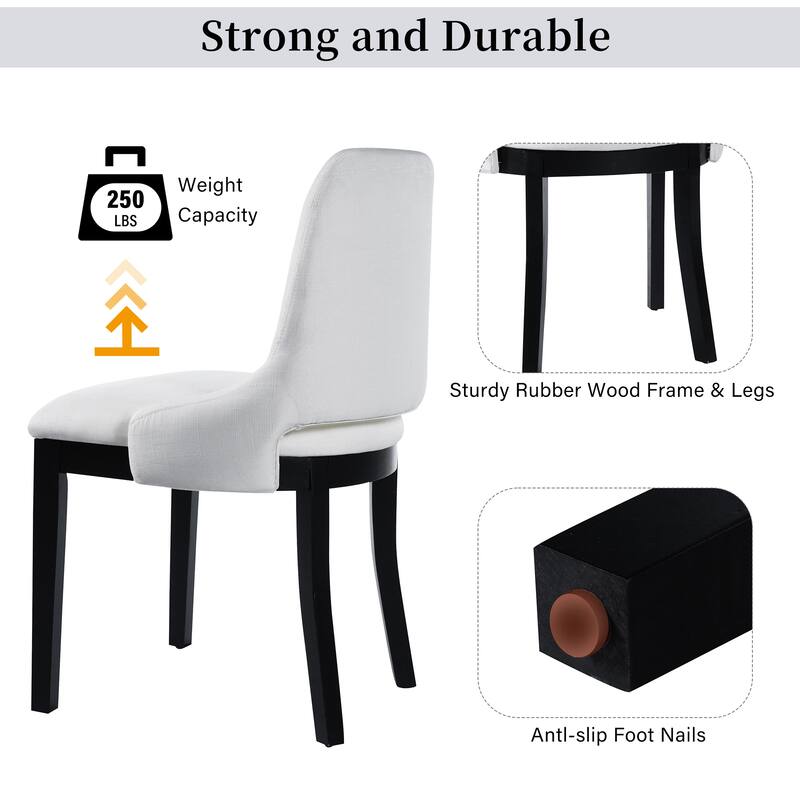 Farmhouse Style Linen Upholstered Dining Chairs with Cutout Backs and Rubberwood Frame, for Dining Rooms, 2-Piece Set