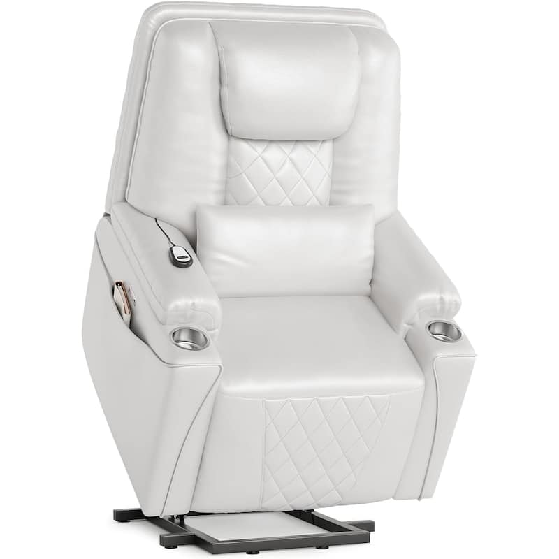 Power Lift Recliner Chair Sofa, PU Leather Reclining with Charging Ports, Cup Holders, Electric Stand Assist