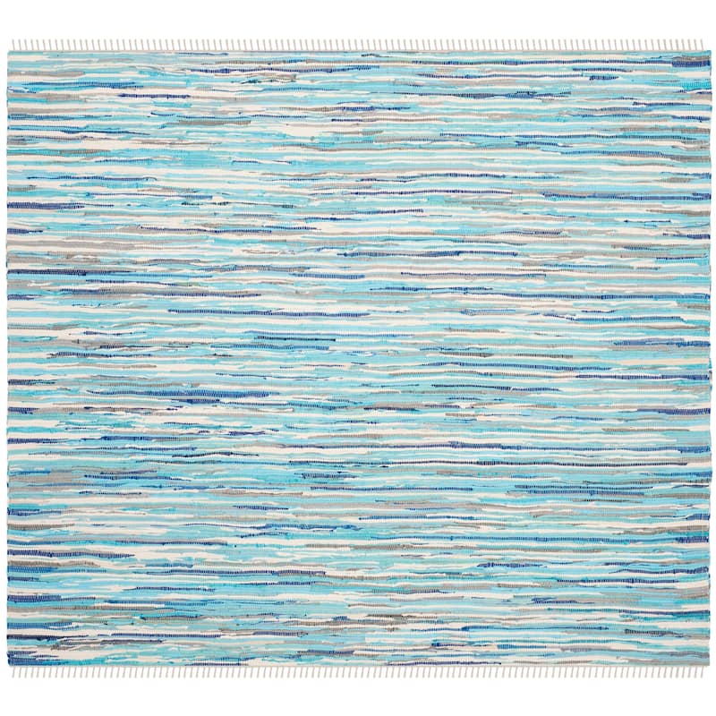 SAFAVIEH Handmade Rag Rug Nya Casual Stripe Cotton Rug - 4' Square - Turquoise/Multi