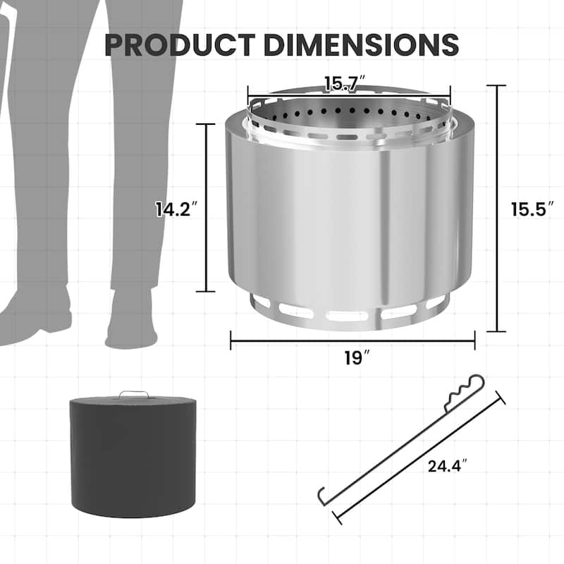 19inch Outdoor Smokeless Fire Pit, Portable Wood Burning Fire Pit for Patio, Backyard