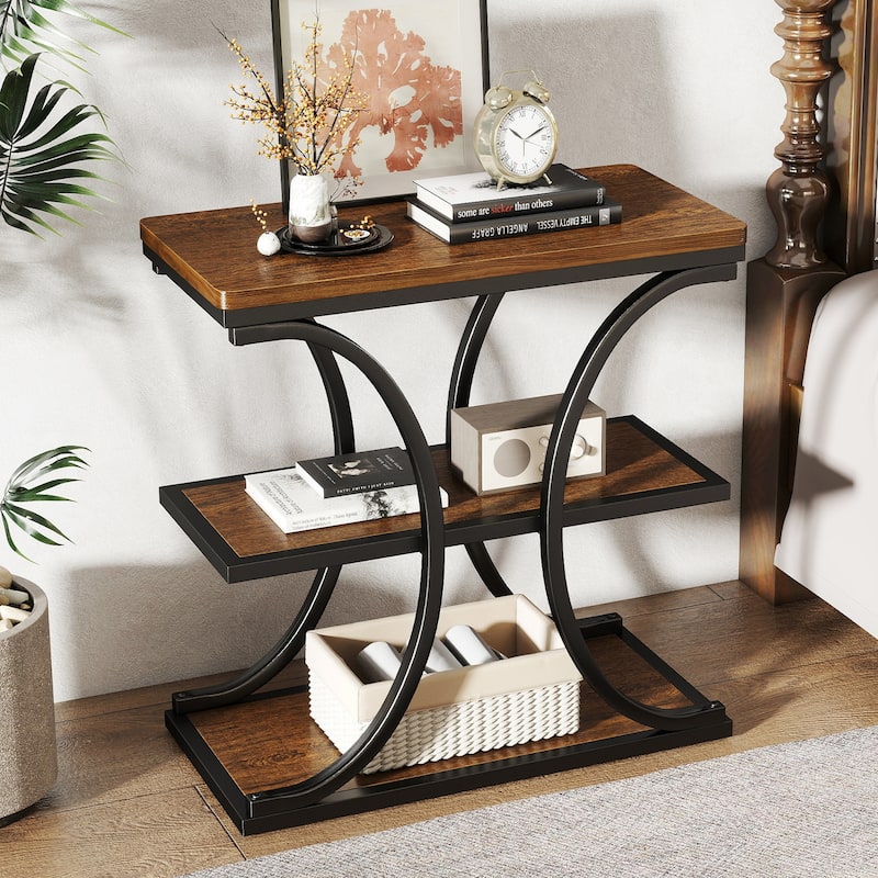 3-Tier Wood End Table Industrial Sofa Side Table with Storage Shelves - 23.62"L x 11.81"W x 23.62"H
