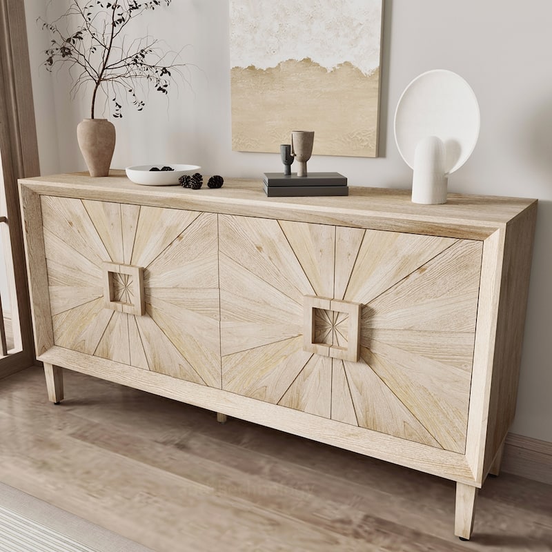 Farmhouse 4-Door Wood Cabinet With Adjustable Shelves