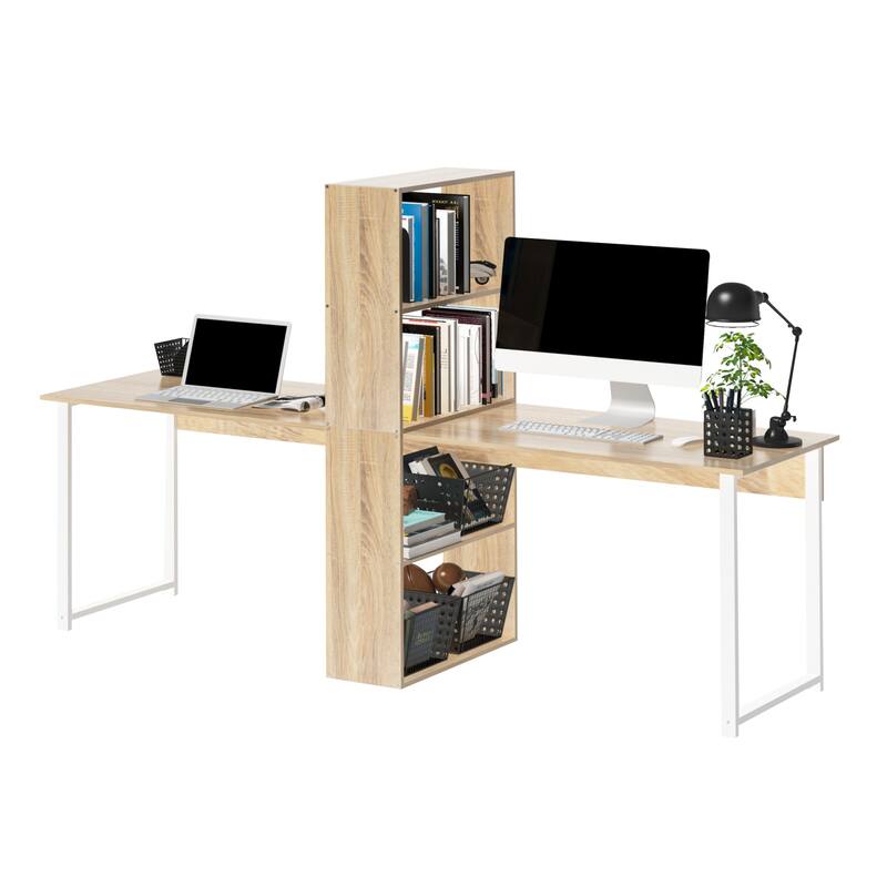 HOMCOM 88” Extra Long 2-Person Computer Desk w/ Bookshelf Combo Double Workstation Storage Unit Home Office