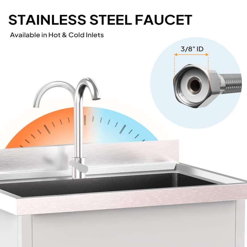 28.3 In. Freestanding Single Basin Stainless Steel Utility Sink With Shelves