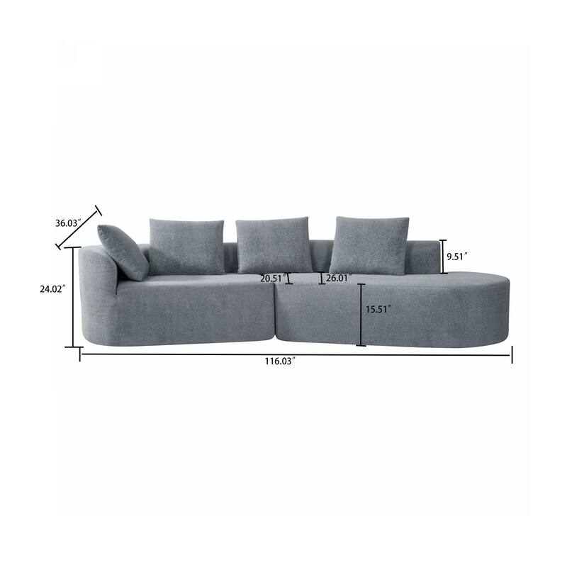 Modern 2-Seater Frame-Free Compressed Polyester Upholstered Sectional Sofa