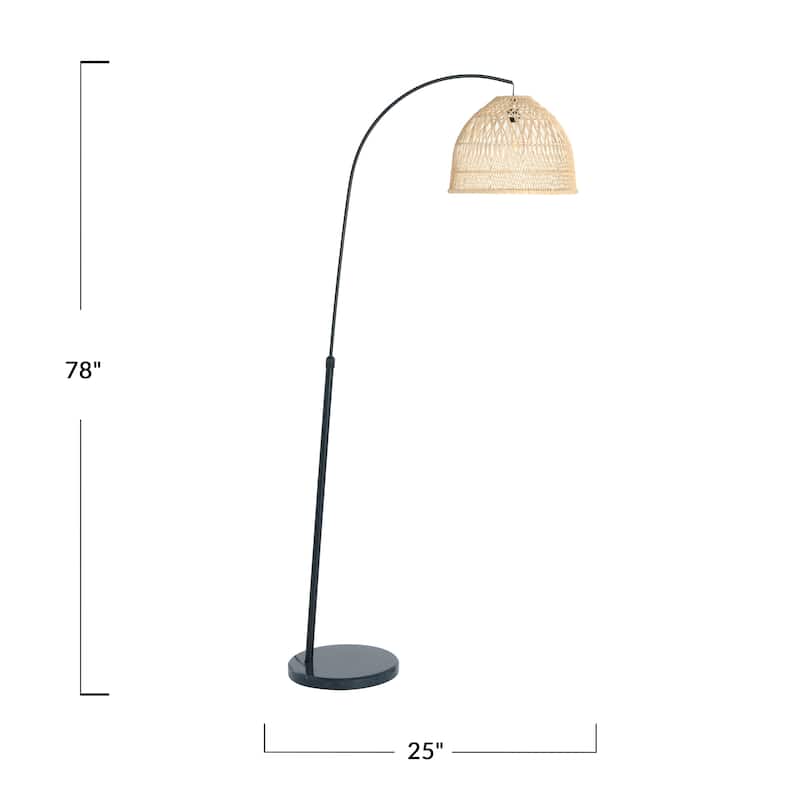 Floor Lamp with Marble Base and Rattan Shade