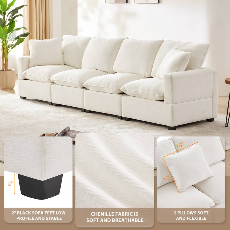 110" Chenille Modular Sectional Sofa with 2 Pillows, 4-Seater, 330lb Capacity