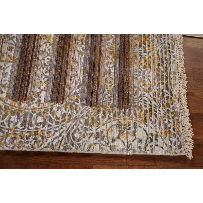 Striped Abstract Oriental Modern Accent Rug Hand-Knotted Wool Carpet - 2'9" x 4'10"