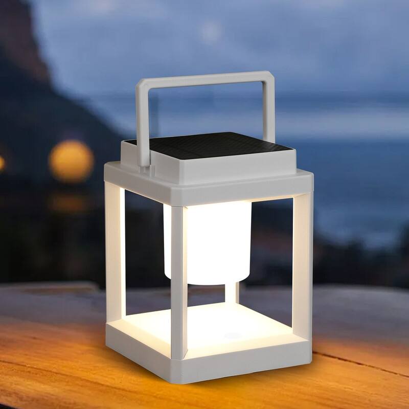 7.4" Outdoor Solar Lantern With LED Light Battery Powered, Durable & Stylish - White
