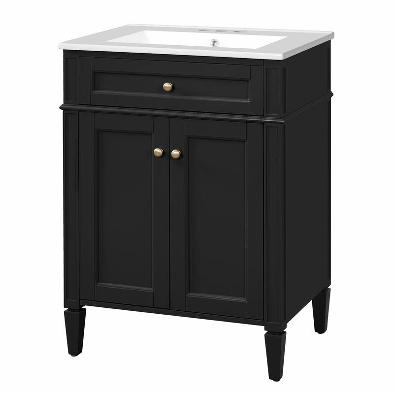 24" Bathroom Vanity with 2 Doors and Tip-Out Drawer - Bathroom Storage Cabinet with Sink