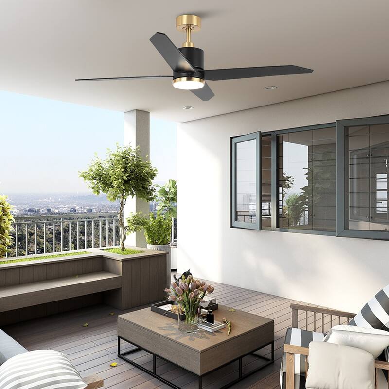 52" Modern Matte Black DC Motor Ceiling Fan with Light and Remote Control