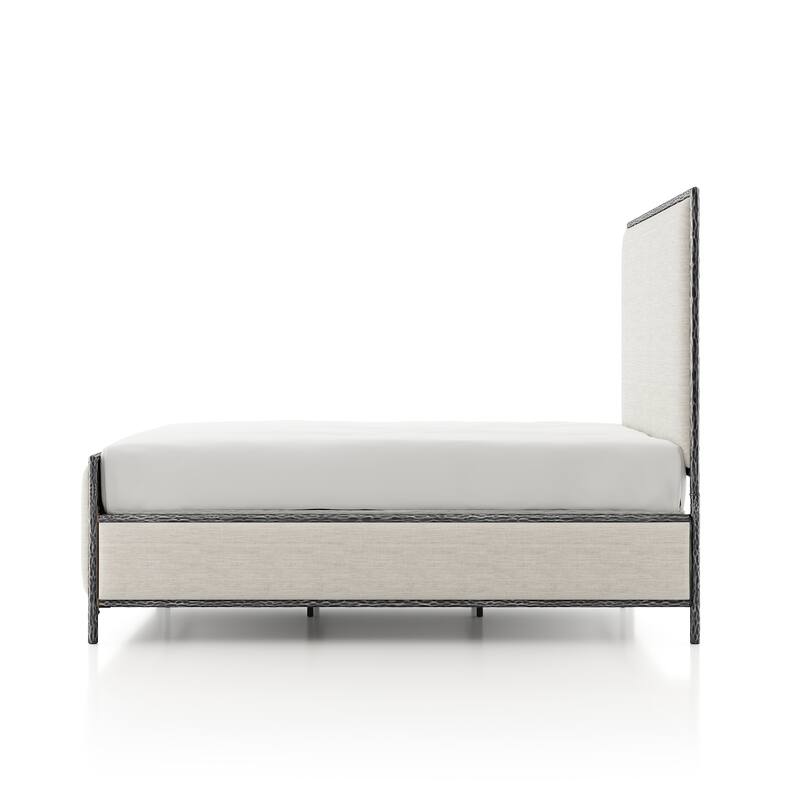 247 Shop At Home Lalia Modern 2-Piece Upholstered Hammered Metal Panel Bedroom Set with Nightstand