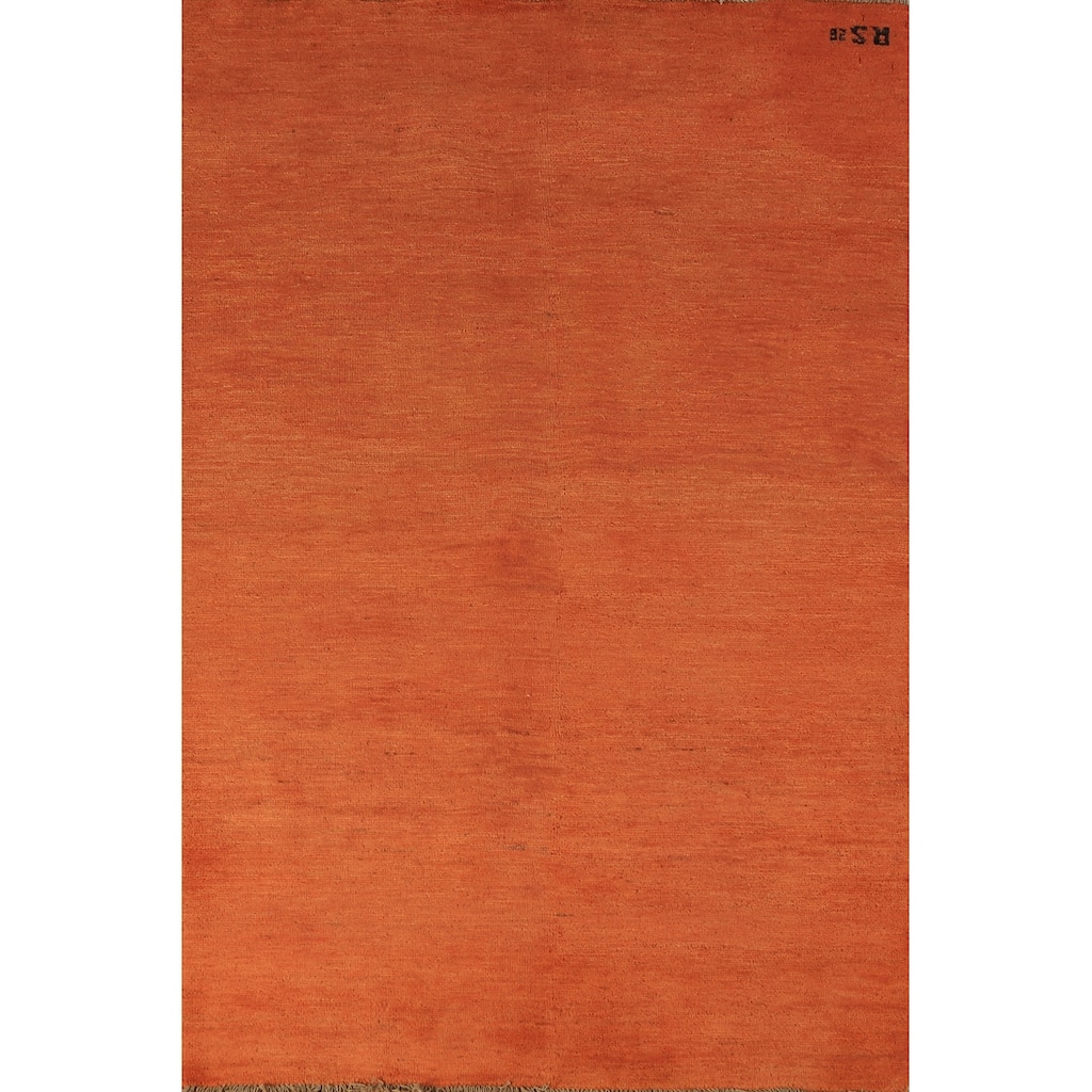 Orange Gabbeh Modern Rug Hand-Knotted Contemporary Wool Carpet - 3'10" x 5'10"