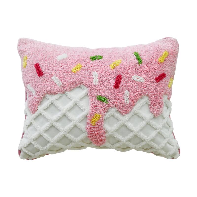Vibhsa Novelty Tufted Decorative Pillow with Ice Cream Design, 14"X20"