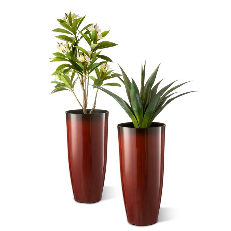 Glitzhome 30"H Set of 2 Oversized Gradient Cobalt Blue/Turquoise/Red Tall Plastic Planter