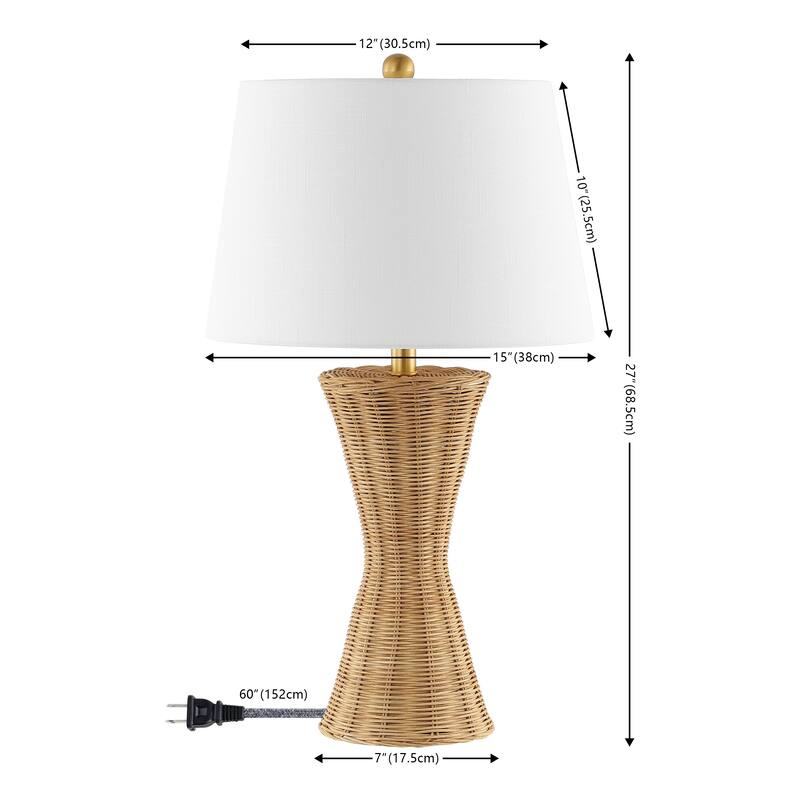 Alma 27" Coastal Designer Iron/Rattan Wicker LED Table Lamp, Natural (Set of 2), by JONATHAN Y