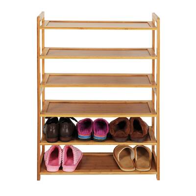 Concise Rectangle 6 Tiers Bamboo Shoe Rack Wood