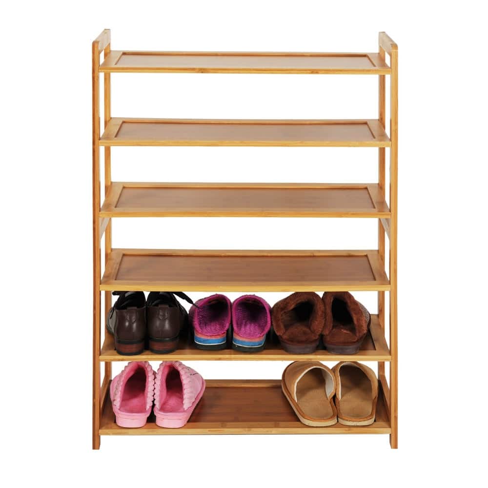 Concise Rectangle 6 Tiers Bamboo Shoe Rack Wood