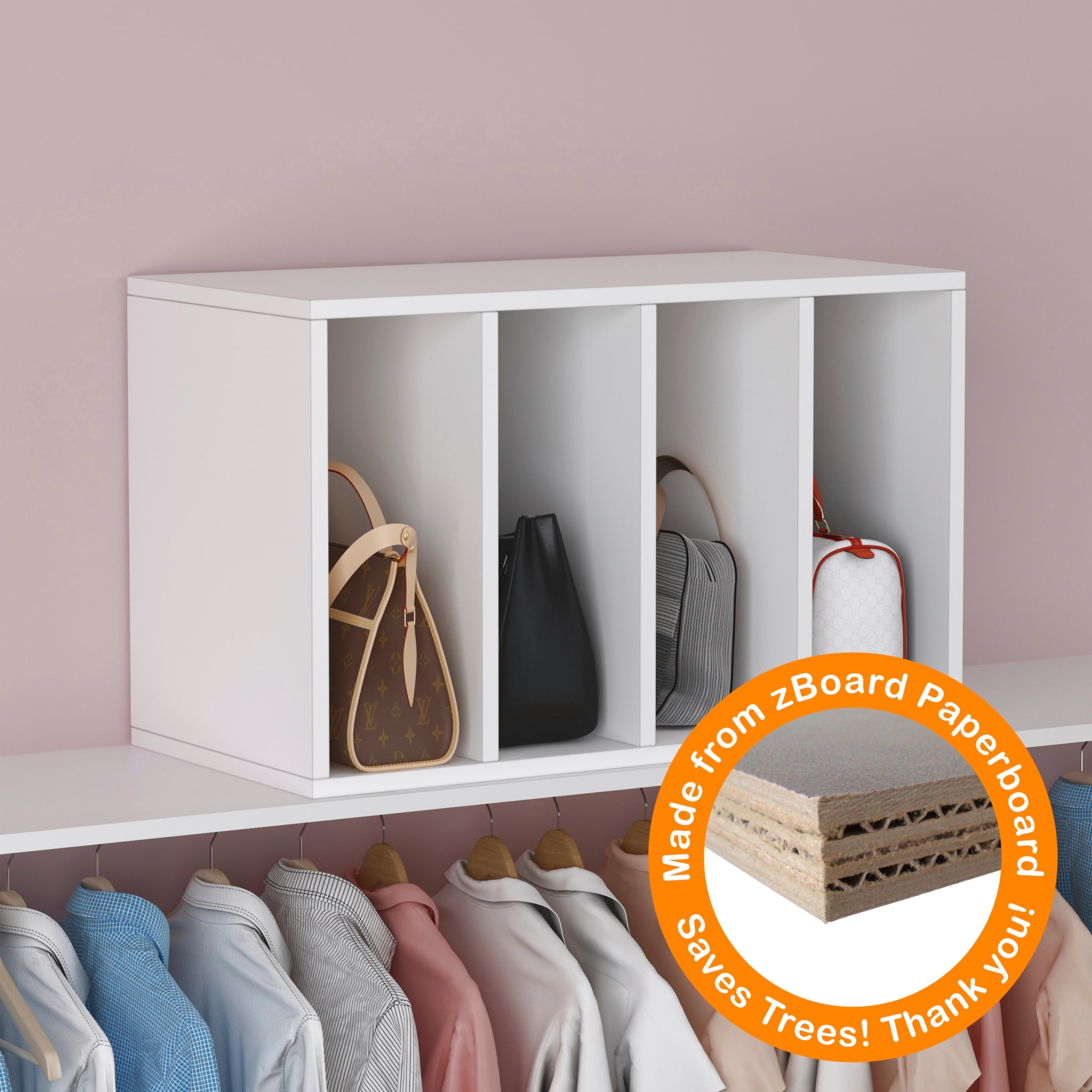 Closet System Purse Organizer Clutch Bag Wallet Storage Solution Cabinet Dresser 4 Sections