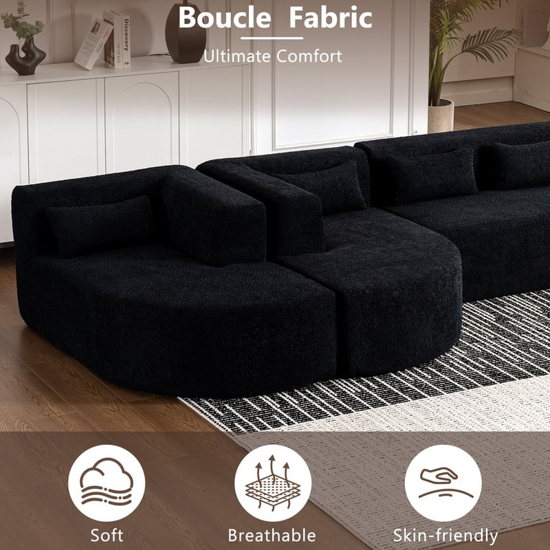 Free Combination Upholstered Sectional Sofa, Sofa Set with Curved Chaise Lounge, Large Floor Couch with Pillows