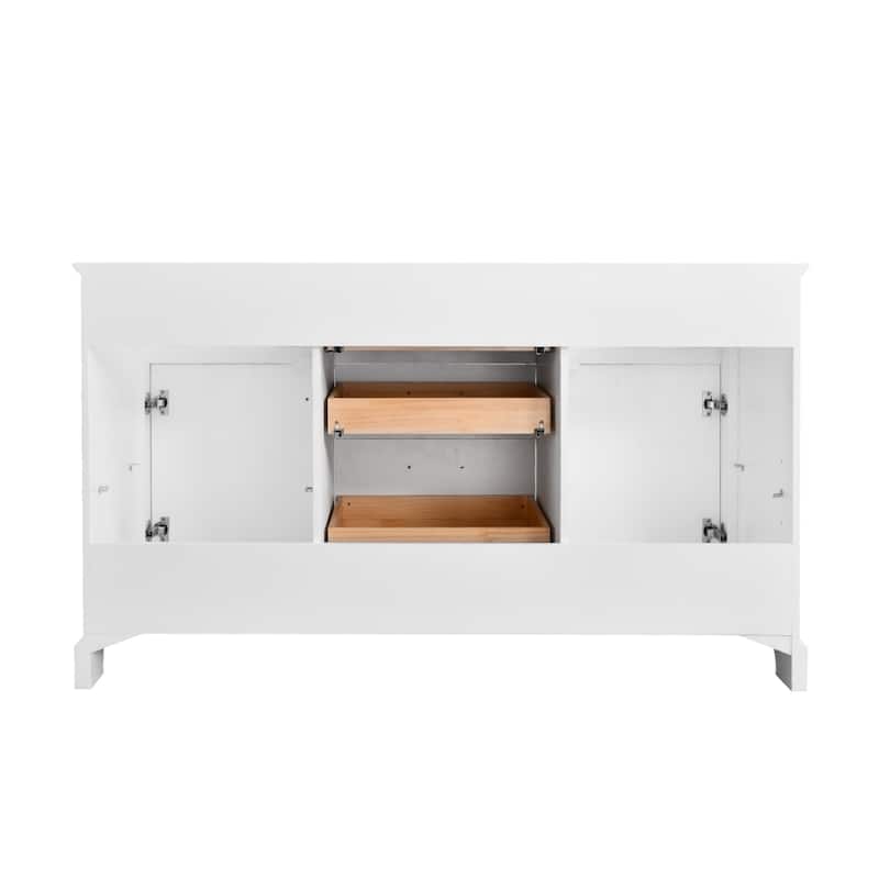Prismarble Bathroom Vanity 60 in White with Marble Top & Backsplash, Double Sinks