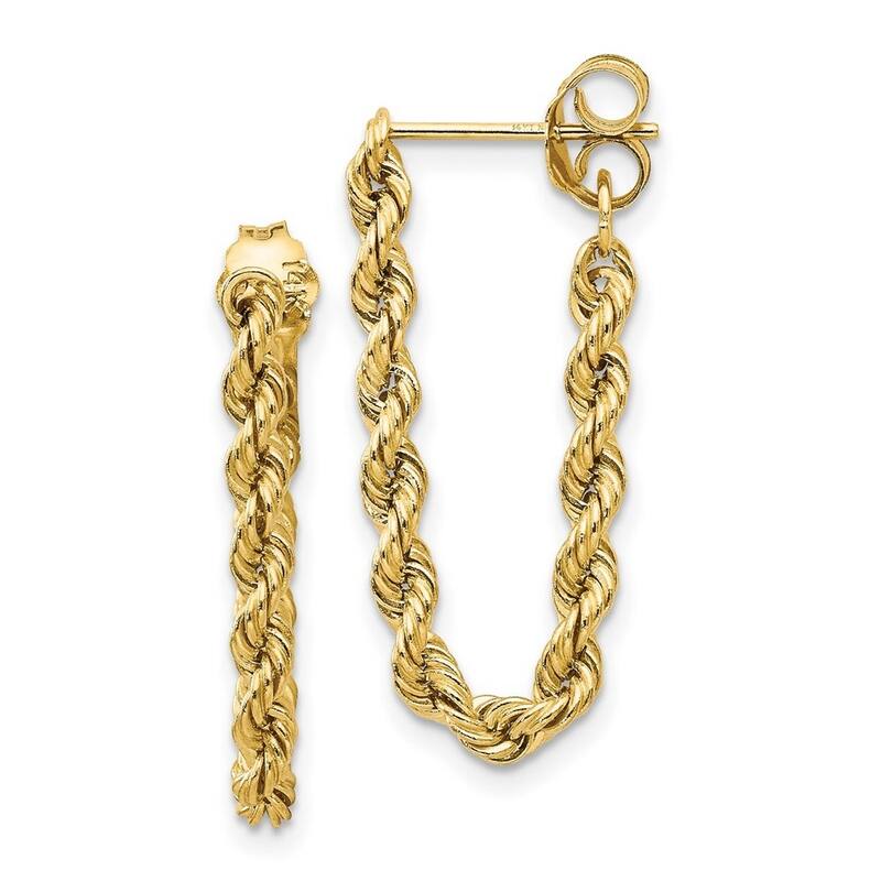 Curata 10k Yellow Gold 28x8mm Front/Back Rope Chain Post Earrings