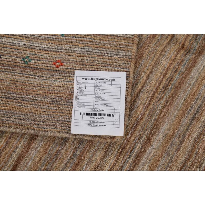 Striped Tribal Gabbeh Indian Area Rug Hand-Knotted Wool Carpet - 8'0"x 9'8"