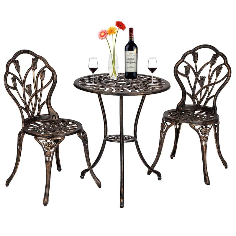 Outdoor 3 Piece Tulip Bistro Set of Table and Chairs Bronze - Bronze