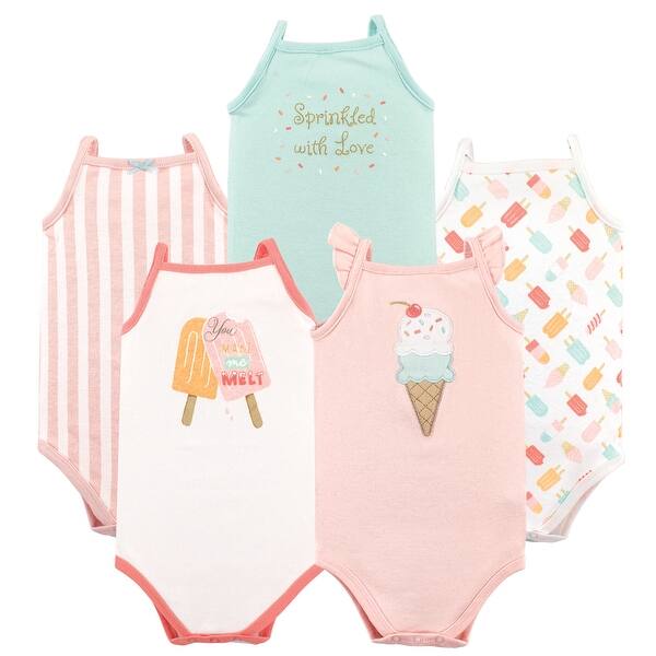 slide 1 of 1, Hudson Baby Infant Girl Cotton Sleeveless Bodysuits 5pk, Ice Cream 0-3 Months - Ice Cream