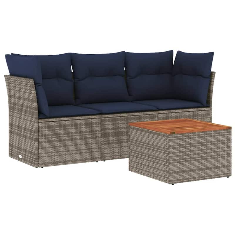 vidaXL 4 Piece Patio Sofa Set with Cushions Gray Poly Rattan - 24.4" x 24.4" x 27.2"