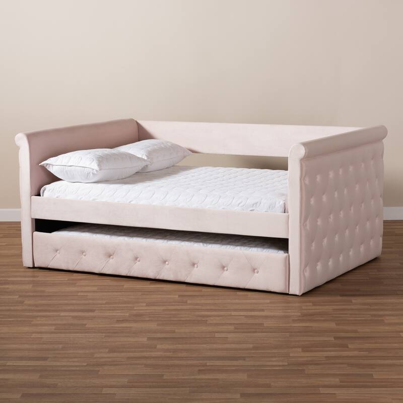 Full Size Daybed with Trundle - Velvet Upholstered Guest Bed, Modern Design, 80"L x 39"W