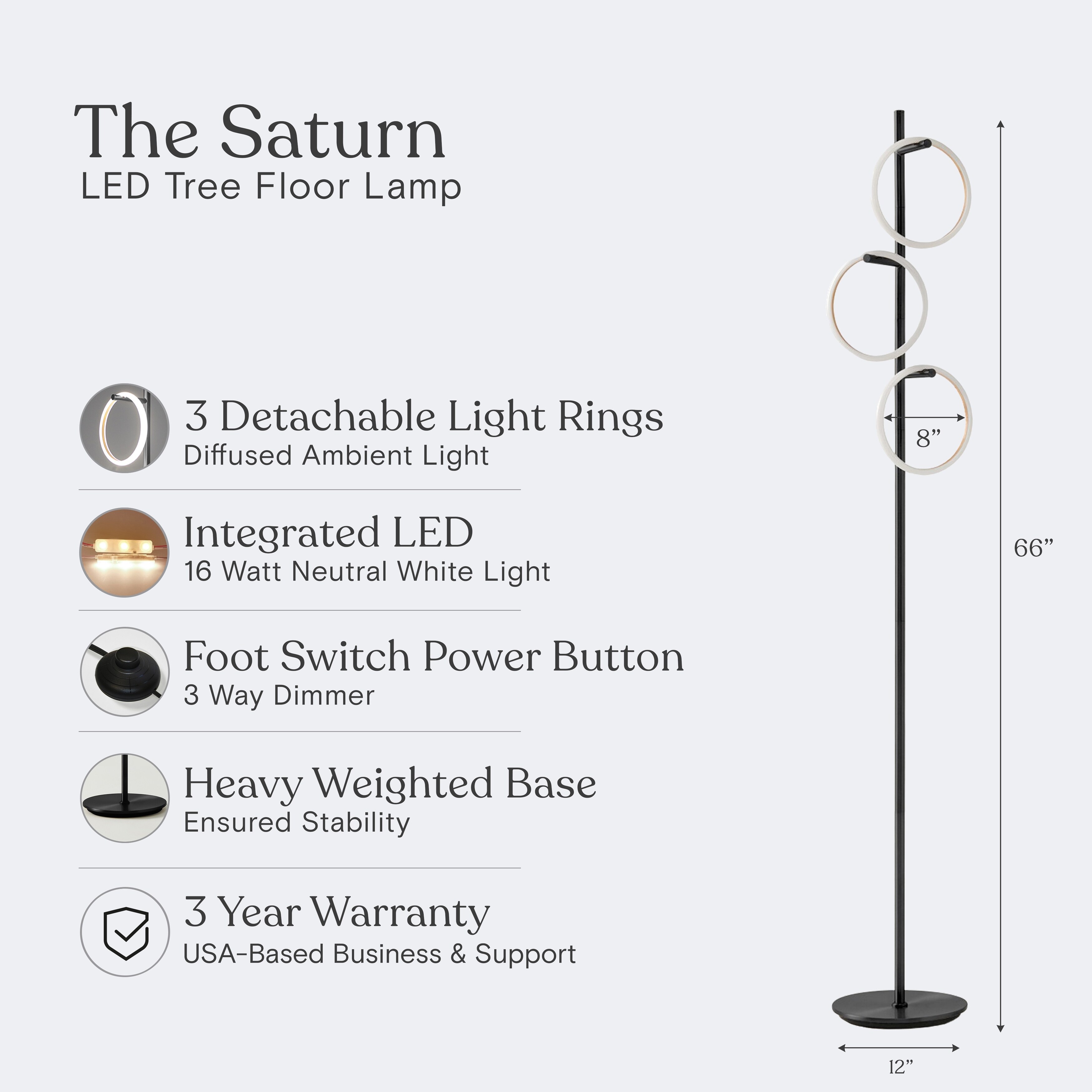 Brightech Saturn 66 in. Industrial 3-Light 3-Way Dimming LED Floor