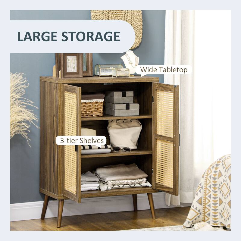 Sideboard Buffet Cabinet with Rattan Doors, Brown