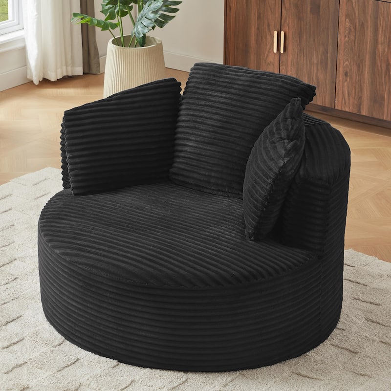 Modern Compressible Lounge Chair - Cushioned Backrest - Black