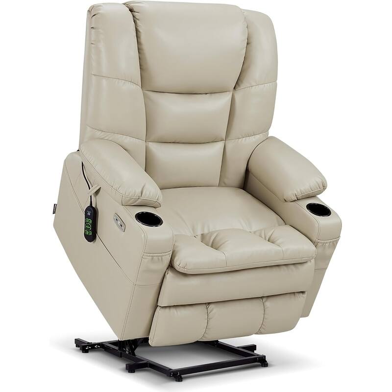 MCombo Large-Wide Dual Motor Power Lift Recliner with Massage and Dual Heating for Big and Tall Elderly, Faux Leather R7635