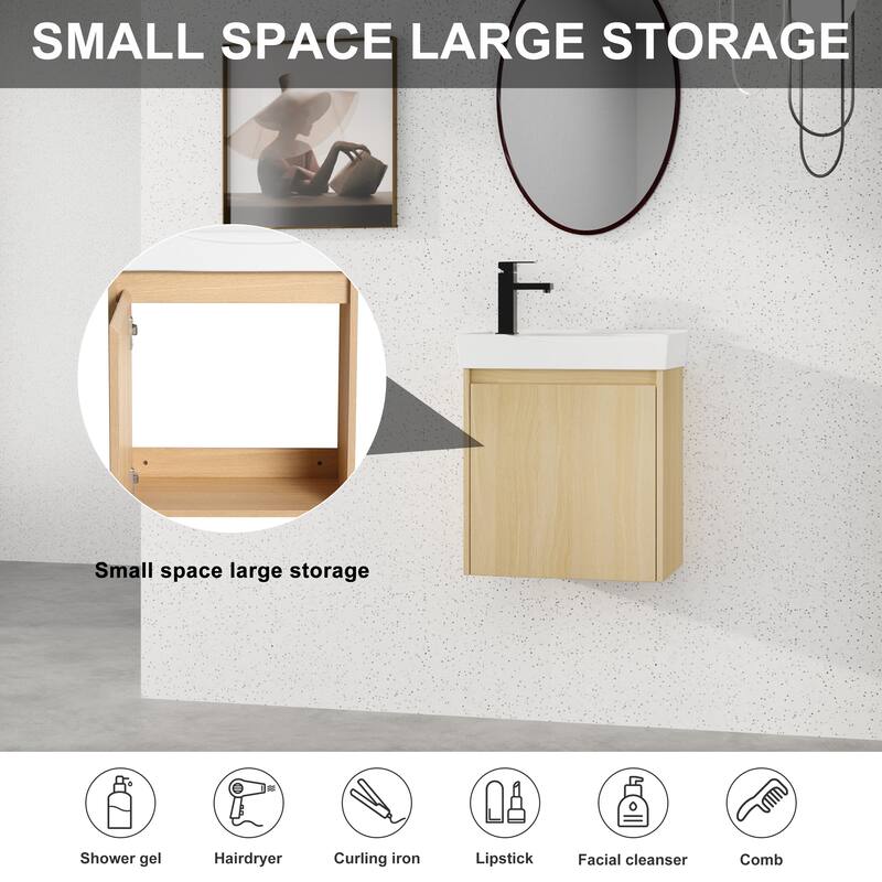 Beingnext 16''/20''/24"/30"/36" Bathroom Vanity with Sink, Floating Bathroom Vanity with Soft Close Door